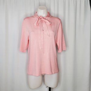 White + Warren Womens pink Silk Blend Top V-Neck Keyhole Knit size L NWOT i